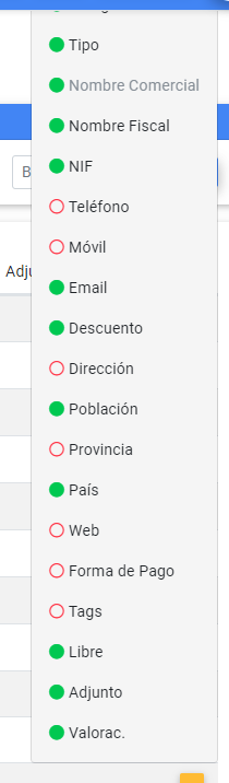 Columnas disponibles